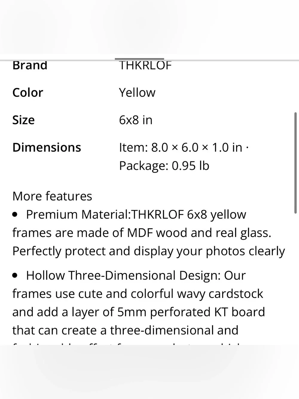 MDF Wood Picture Frame Real Glass w 3D Wavy Cardstock Mat 6x8” MUSTARD YELLOW